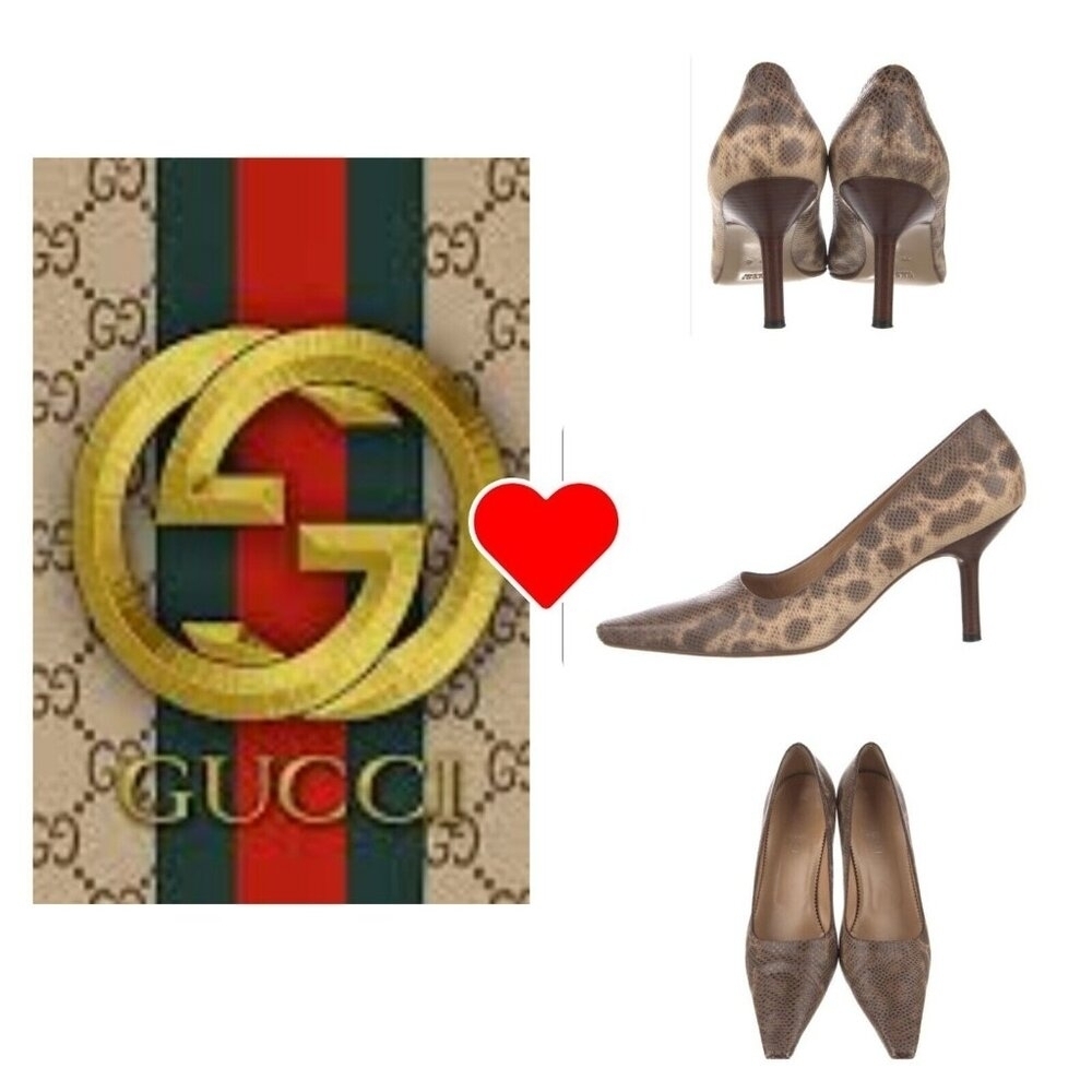 Gucci leather brown animal print stiletto heel size 10 B